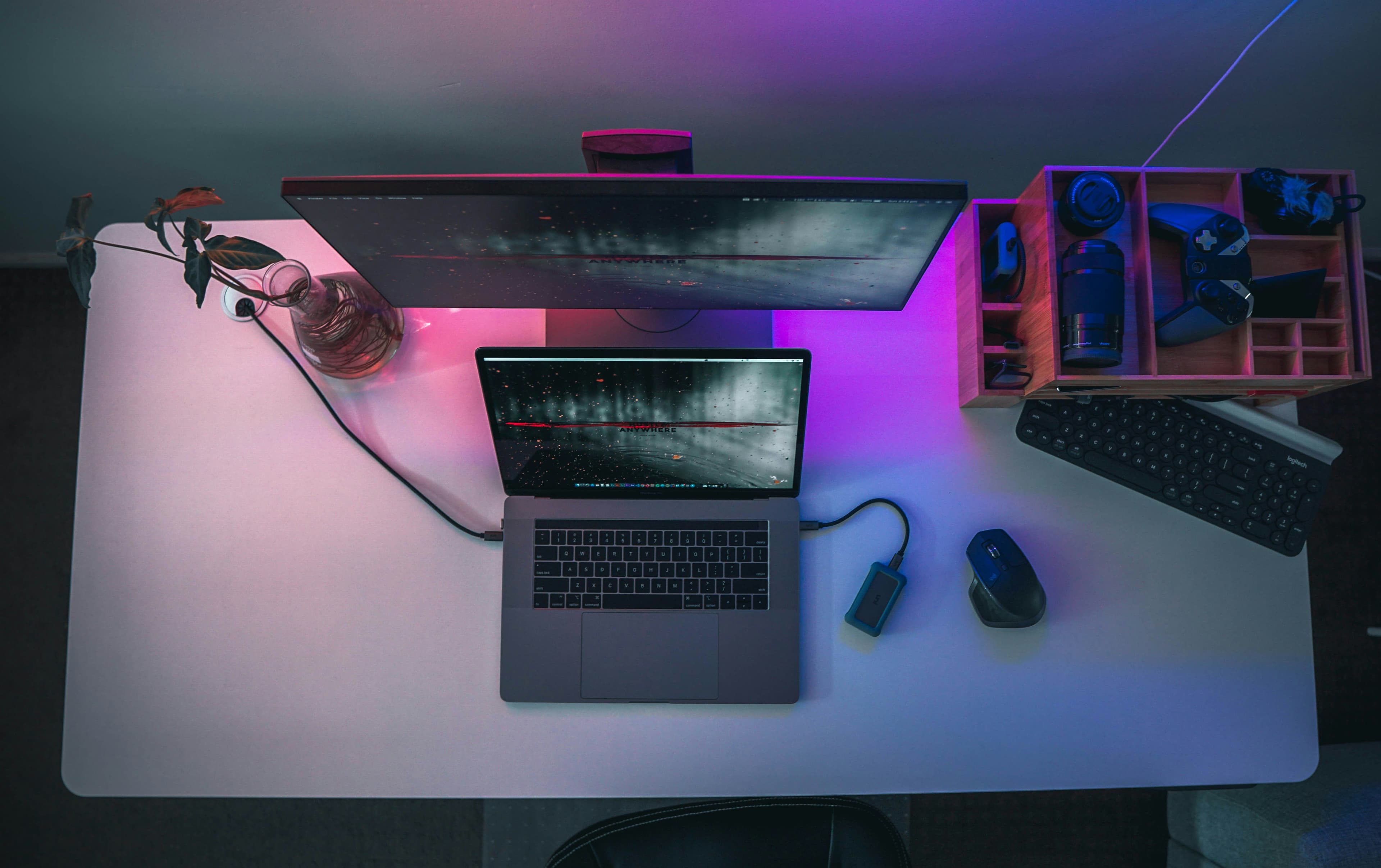 Desktop With Gaming Lighting From Above
