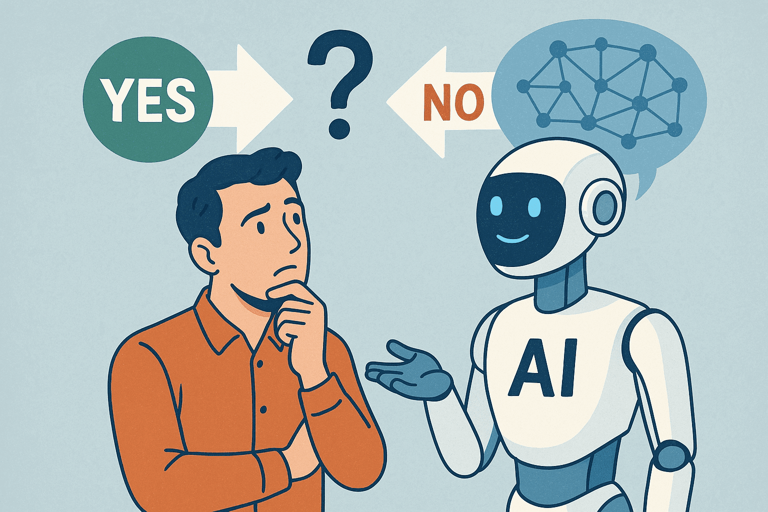 Man Talking With AI Robot Illustration