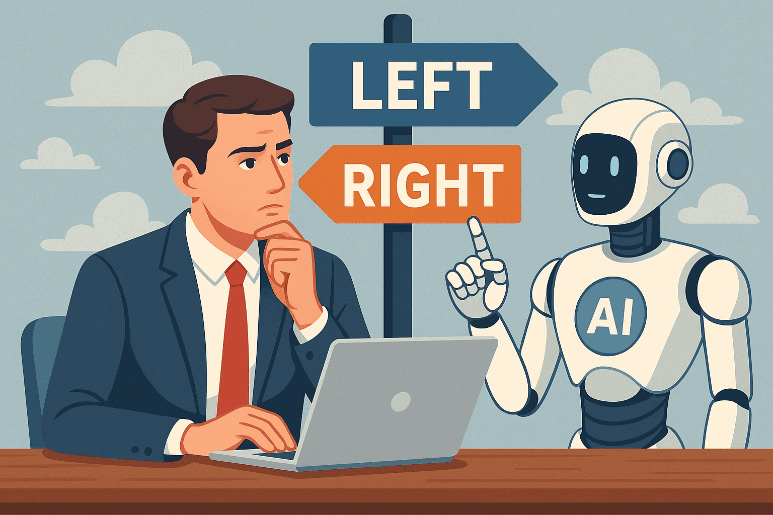 Man Thinking Robot Advising