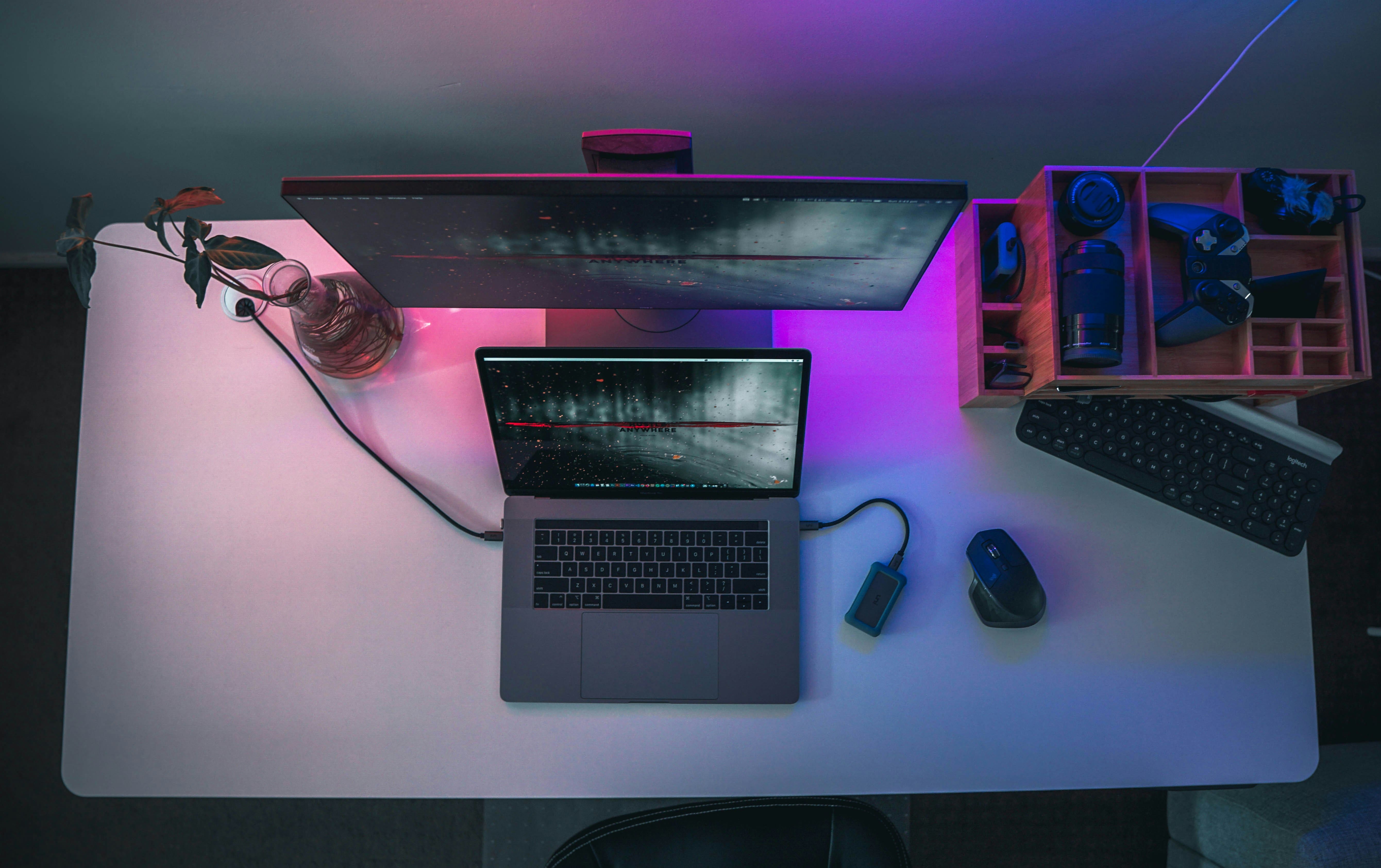 Desktop With Gaming Lighting From Above